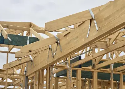 Complex roof framing using construction timber at a Queensland building site